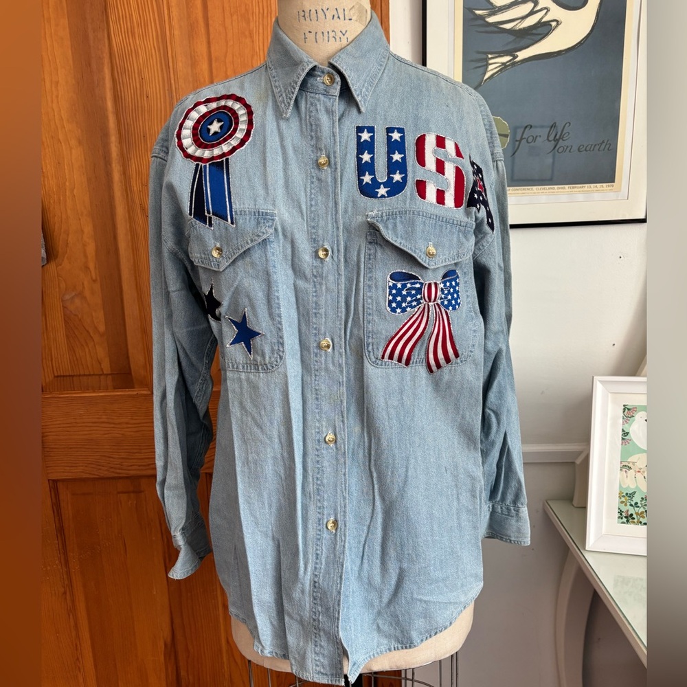 Vintage 1990’s embellished CHAZZ by CHARLES GHAILIAN American denim shirt!
